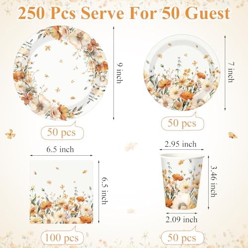 Ziliny Fall Floral Party Decorations, Paper Plates Napkins Cups Serve 50 - Image 3