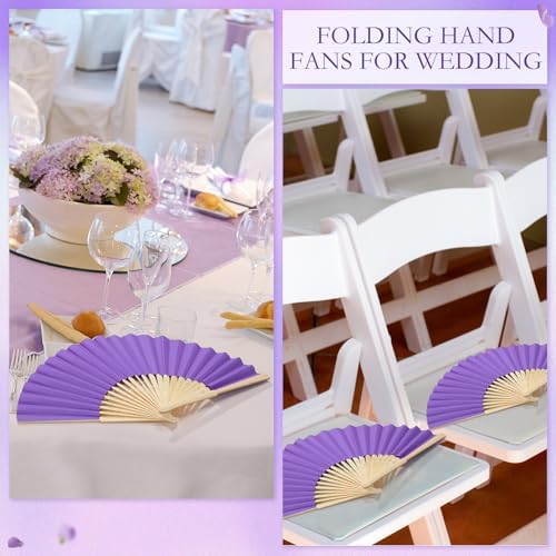 Roowest 50 Pack Paper Folding Fans Bamboo Wedding Favors, Purple - Image 4