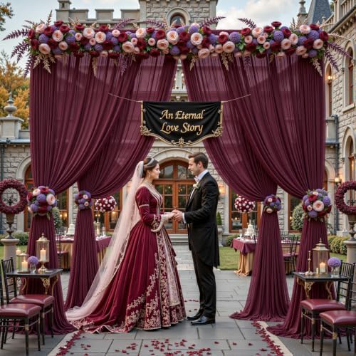 30ft×10ft Wrinkle Free Burgundy Backdrop Curtain Drapes, 6 Panels 5ftx10ft Sheer Tulle Chiffon Backdrop Panels Curtains for Wedding Baby Shower Birthday Party Stage Photo Home Decorations - Image 4