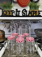 Sunshine Mason Co. Glass Mason Jar Drinking Mug set with handle, Red Gingham lids and Clear Straws, Set of 6 - Image 6