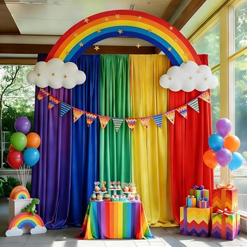 10x7FT Rainbow Backdrop Curtains, Wrinkle-Free Colorful Pastel Fabric Photography Background with Rod Pockets, Vibrant Party Decor for Birthday, Wedding, Baby Shower, Fiesta & Graduation by Gewonelife
