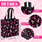 Lingvee 50 Pcs Breast Cancer Awareness Gift Bag Bulk Reusable Tote Bags with Handle, Pink Ribbon Non Woven Bottom Tote for Women Friends Breast Cancer Survivor Party Supplies(Pink Ribbon) - Image 3