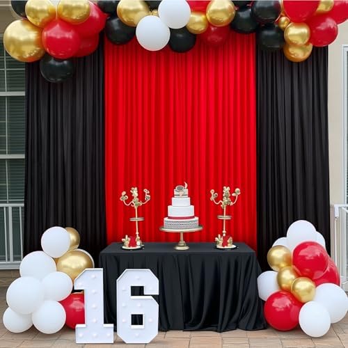 10×10 FT Black Red Backdrop Curtains for Parties, 4 Panels 2.5×10ft Wrinkle Free Soft Polyester Drapes for Backdrop Decor Themed Party Baby Shower Photo Background Curtain - Image 6