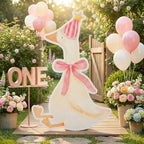 One Silly Goose Birthday Decorations Life Size Cardboard Cutout 35 x 24 Inch, Silly Goose Backdrop Stand Up for 1st Birthday Party, Baby Shower & Duck Farm Animal Birthday Photo Prop (Peach Pink) - Image 6