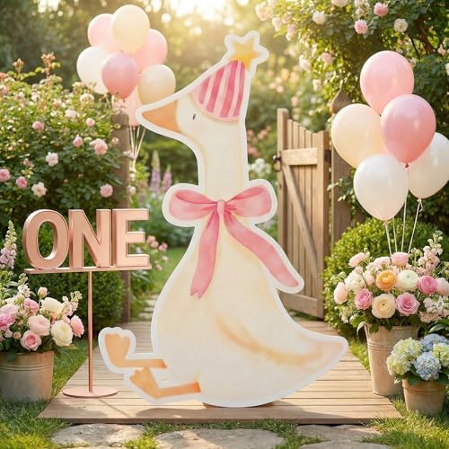One Silly Goose Birthday Decorations Life Size Cardboard Cutout 35 x 24 Inch, Silly Goose Backdrop Stand Up for 1st Birthday Party, Baby Shower & Duck Farm Animal Birthday Photo Prop (Peach Pink) - Image 6