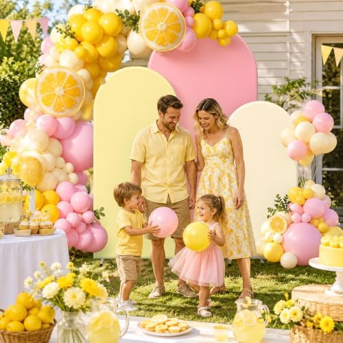 FYSUIMU 3 Pcs Pink Yellow Arch Backdrop Covers Pastel Stretchy Spandex Arch Stand Fabric Cover for Summer Lemon Wedding Birthday Baby Bridal Shower Party Decoration (4ft/5ft/6ft) - Image 6