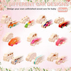 Hiboom 75 Pcs Baby Shower Wood DIY Print Car Set, Pink, Flower - Image 3