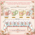 Yungyan 145 Pcs 36 Set Floral Tea Party Supplies, Tea Party Plates and Napkins Set with Tablecloth, Disposable Handle Teacups and Saucers for Birthday Wedding Bridal Shower Decorations(Sweet Style) - Image 3