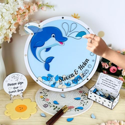 Dolphin Guest Book Alternative Drop Box Frame, Personalized Beach Wedding - Image 3