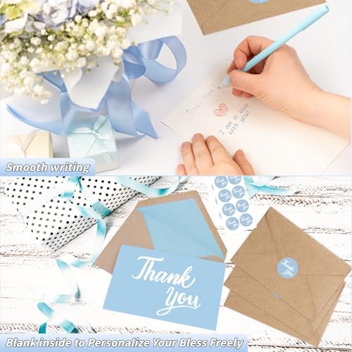 600 Pcs Light Blue Thank You Cards Bulk with Kraft Envelopes and Stickers 4x6 Inch Blank Thank You Notes Box Set Minimalistic Design for Business Wedding Baby Shower Graduation Bridal Shower Birthday - Image 6