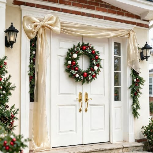 Big Bow Coquette Room Decor, 16x85 Inch Large Christmas Bows for Birthday Decorations, Christmas Tree Topper, Girl Room Decor, Bachelorette, Wedding, Baby Shower, Front Door, Wreath (Khaki) - Image 7