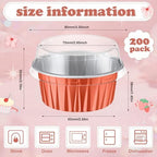 200 Pack Aluminum Cupcake Liners with Lids,Rose Silver,Plain - Image 4