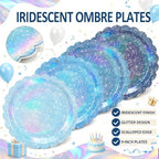 Blue Iridescent Party Tableware for 40 Guests, Holographic Paper Plates - Image 3