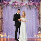 10x10ft Purple Backdrop Curtain with Lights String for Parites, Sheer Photo Backdrop Drapes Tulle Curtains for Wedding Baby Shower Birthday Party Photo Shoot Decorations - Image 3