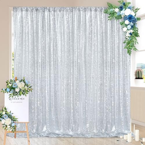 Silver Sequin Backdrop Sequin Wedding Photo Curtains 10ft x 10ft - Image 3