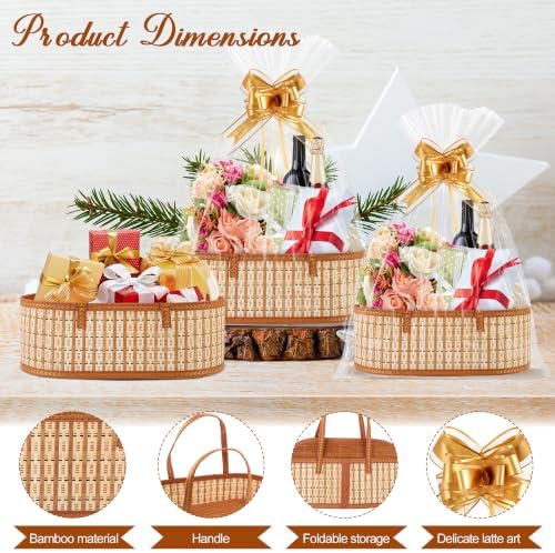 3 Set Baskets for Gifts Empty, Large Woven Bamboo Gift Basket with Handle - Image 3
