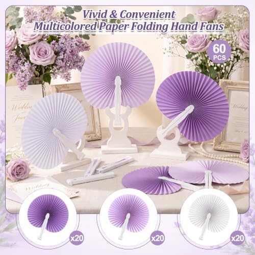 Mifoci 60 Pcs Purple 24 Pcs Round Paper Folding Fans Bulk for Party - Image 3
