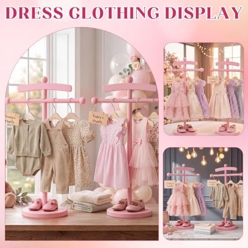 Marsui 2 Sets Wooden Baby Clothes Display Stand with 3 Hangers Plaque, Pink - Image 5