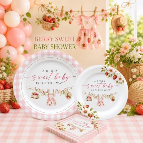 40 Guests Berry Sweet Baby Shower Plates and Napkins, Strawberry Party Set - Image 4