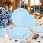 LIYH 120 Pcs Heavy Duty Baby Blue Scalloped Plastic Plates with Gold Rim - Image 7