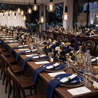 KIRE 350Pcs Blue and Gold Plates -Heavy Duty Navy Blue Dinnerware Set - 100 Plastic Plates 50 Pre Rolled Napkins with Gold Plastic Silverware 50 Cups for Party/Wedding/Birthday - Image 6