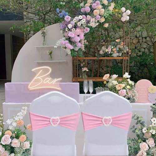 Pink Chair Sashes 100 Pack Spandex Pink Sashes for Chairs Stretch Chair Sashes Clearance with Heart Buckle Slider for Wedding Banquet Party Decorations - Image 7