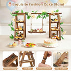 3 Tier Wooden Cupcake Stand with Swing & Flower Decor for Cake Fruit Snack - Image 3