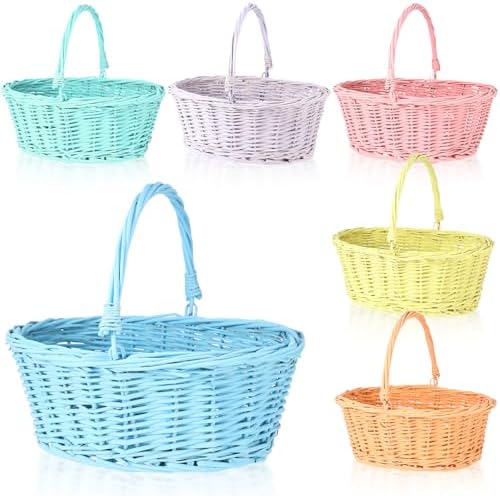 Barydat 6 Pcs Small Wicker Basket with Handle, Multicolor, 12'' X 9'' X 5'' by home