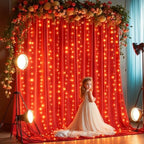 10x10ft Red Backdrop Curtains with Lights Photo Drapes Wrinkle Free Fabric Backdrop Curtain for Wedding Birthday Party Baby Shower Bridal Shower Home Party Background Decorations - Image 3