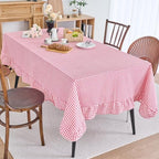 vctops Farmhouse Red Plaid Ruffle Table Cloth, Boho Cotton Linen Tablecloth, Washable Table Cover for Rectangle Table Baby Shower Kitchen Party Wedding Decor (Red A,55"x102") - Image 2