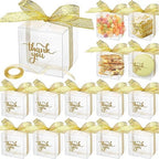 Thyle 200 Pcs Clear Favor Boxes 2x2x2 Inch Plastic Thank You Boxes with Lid Ribbon for Treats Candy Macaron Dessert Cupcake Gifts Wrap Party Favors Supplies(2 x 2 x 2 Inch) by Thyle