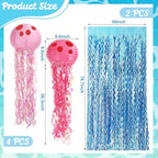 11 Pcs Under The Sea Birthday Party Decorations Cartoon Ocean Themed Backdrop Pineapple Decor Jellyfish Hanging Lanterns, Sea Tablecloth Wave Background for Summer Baby Shower Photo Props - Image 2