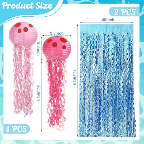 11 Pcs Under The Sea Birthday Party Decorations Cartoon Ocean Themed Backdrop Pineapple Decor Jellyfish Hanging Lanterns, Sea Tablecloth Wave Background for Summer Baby Shower Photo Props - Image 2