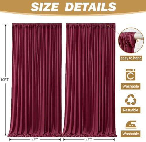 16ftx10ft Wrinkle Free Burgundy Backdrop Curtain - 10 Feet Photography Backdrop Drapes, Silky Polyester Back Drop Cloth for Wedding Baby Shower Balloon Arch Background - Image 5