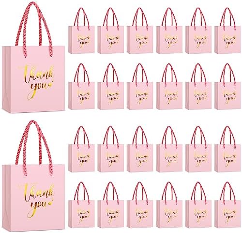 Honoson 60 Pcs Mini Thank You Gift Bag with Handle Bulk,Pink by Honoson
