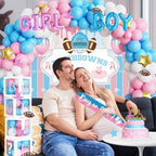 172 PCs Touchdowns or Tutus Gender Reveal Decorations, Hombae Boy or Girl Gender Reveal Decorations Backdrop Balloon Garland Banner Tablecloth Cake Cupcake Topper Boxes Cutout Poster Sash Pink Blue - Image 6
