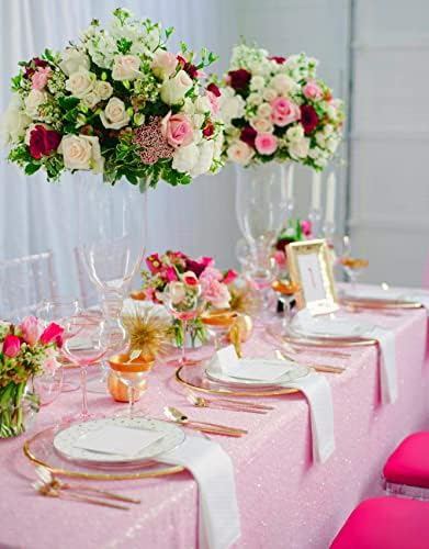 SoarDream Pink Sequin Tablecloth 90"x156" Baby Shower Glitter Table Cloth - Image 3