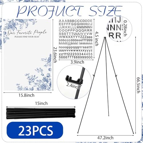 Pinkunn Blue Floral Wedding Seating Chart Board with Easel Display Stand 15.8 x 23.6 Inch Wooden Rustic Chinoiserie Seating Chart Please Find Your Seat Sign for Baby & Bride Shower Wedding Sign Decor - Image 6
