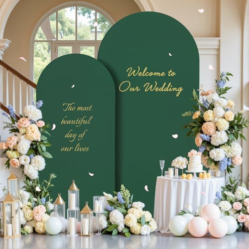 Dark Green Arch Backdrop Cover Set of 2 Wedding Arch Covers Stretchy Backdrop Decorations Baby Shower Bridal Shower Photo Birthday Party Graduation Arch Covers 7.2 and 6ft Spandex - Image 3