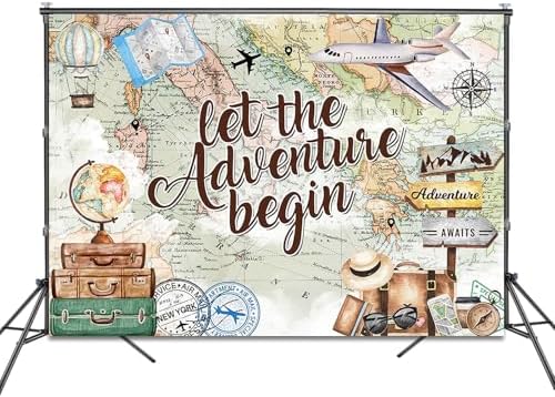 Adventure Awaits Backdrop 8x6ft Let The Adventure Begin Baby Shower Party Decorations Background World Map Travel Themed Banner Photo Booth Props - Image 2