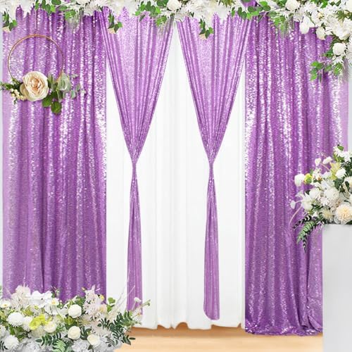 Eternal Beauty Lavender Sequin Backdrop Curtains, 4 Panels 2x8FT by EternalBeauty