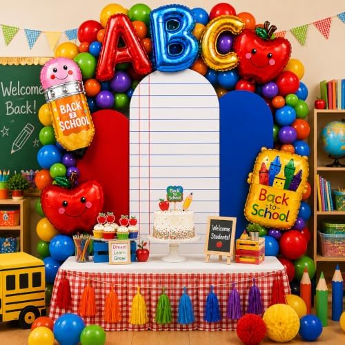 Cinrobiye 56 Pcs Back to School Composition Notebook Spandex Arch Covers, 4FT 5FT 6FT Fabric Arch Backdrop Covers for First Day of School Classroom Decorations, Welcome Back Party Photo Backdrop Kit - Image 5