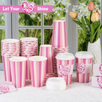50 Pack Pink Disco Heart Disposable Coffee Cups with Lids & Sleeves, 16oz Premium To Go Paper Cups for Birthday, Baby Shower, Bachelorette & Wedding Party Supplies - Image 4