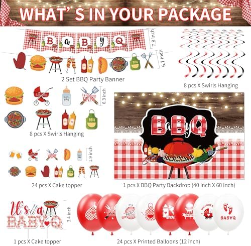 Baby Q Baby Shower Decorations, Red Gingham BBQ Baby Shower Supplies - Image 3