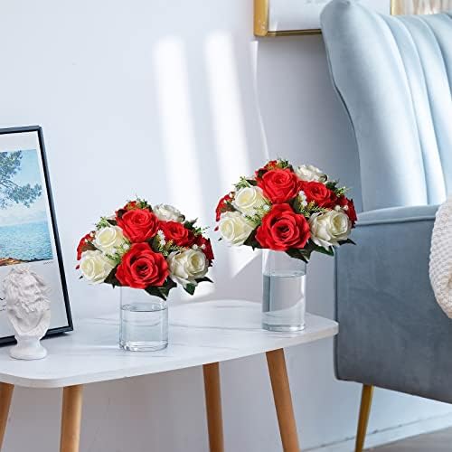Sziqiqi Artificial Flower Centrepieces for Tables, Red & White, 10Pcs - Image 5