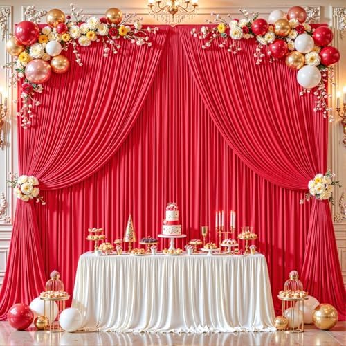 24ftx10ft Wrinkle Free Red Backdrop Curtain - 10 Feet Photography Backdrop Drapes, Silky Polyester Back Drop Cloth for Wedding Baby Shower Balloon Arch Background - Image 7
