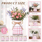 Domensi 6 Pcs Farmhouse Metal Flower Vase, Pink Gingham Table Centerpiece - Image 2