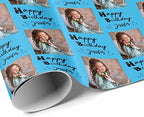 MyPupSocks Personalized Photo Wrapping Paper, Happy Birthday with Name Photo Blue Custom Funny Wrapping Paper Roll for Boys Girls Baby Shower Wedding Anniversary Birthday Gift 58x23 Inch 3 Rolls - Image 3