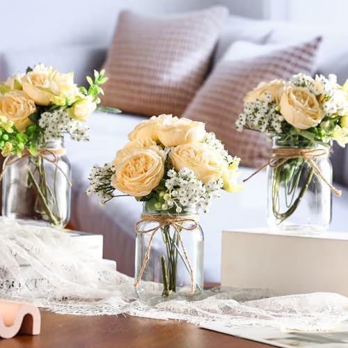 Zeyune 6 Sets Mason Jar Flowers Centerpiece Table Decorations,Champagne - Image 4