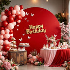 Gallety 2 Pcs 7.2 FT Red Round Backdrop Cover for 5 to 7.2ft Circle Arch Stand with Oh Baby and Happy Birthday Decal Sign - Arch Backdrop Cover for Wedding Party Photography Decoration - Image 4